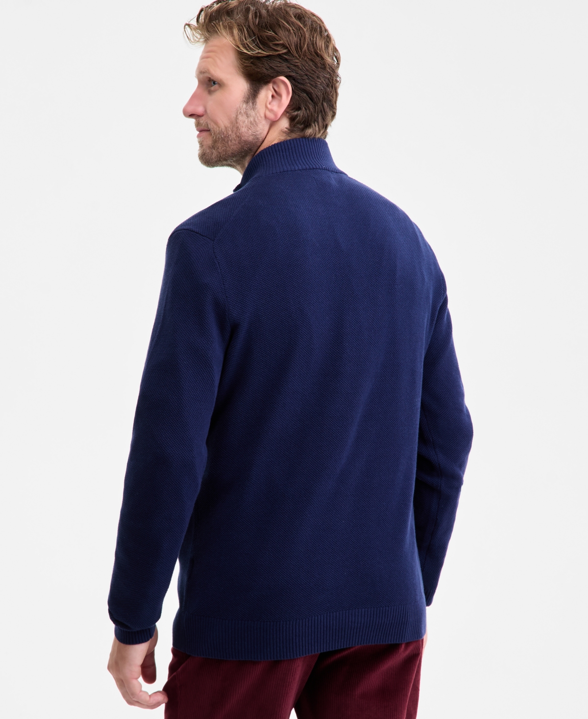 Club Room Men's Quarter-zip Textured Cotton Sweater, Created For Macy's In Blue