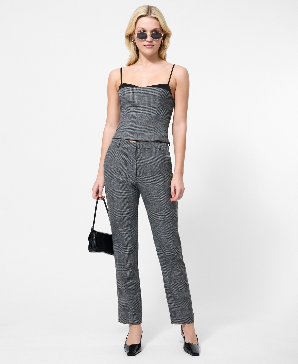 French Connection Owen Plaid Suiting Strappy Corset Top In Black