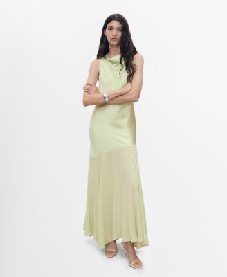 MANGO - Women's Asymmetrical Cut Combined Fabric Dress