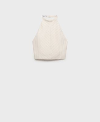 MANGO - Women's Striped Linen-Blend Halter-Neck Top