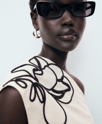 Women's Asymmetrical Embroidered Floral Top