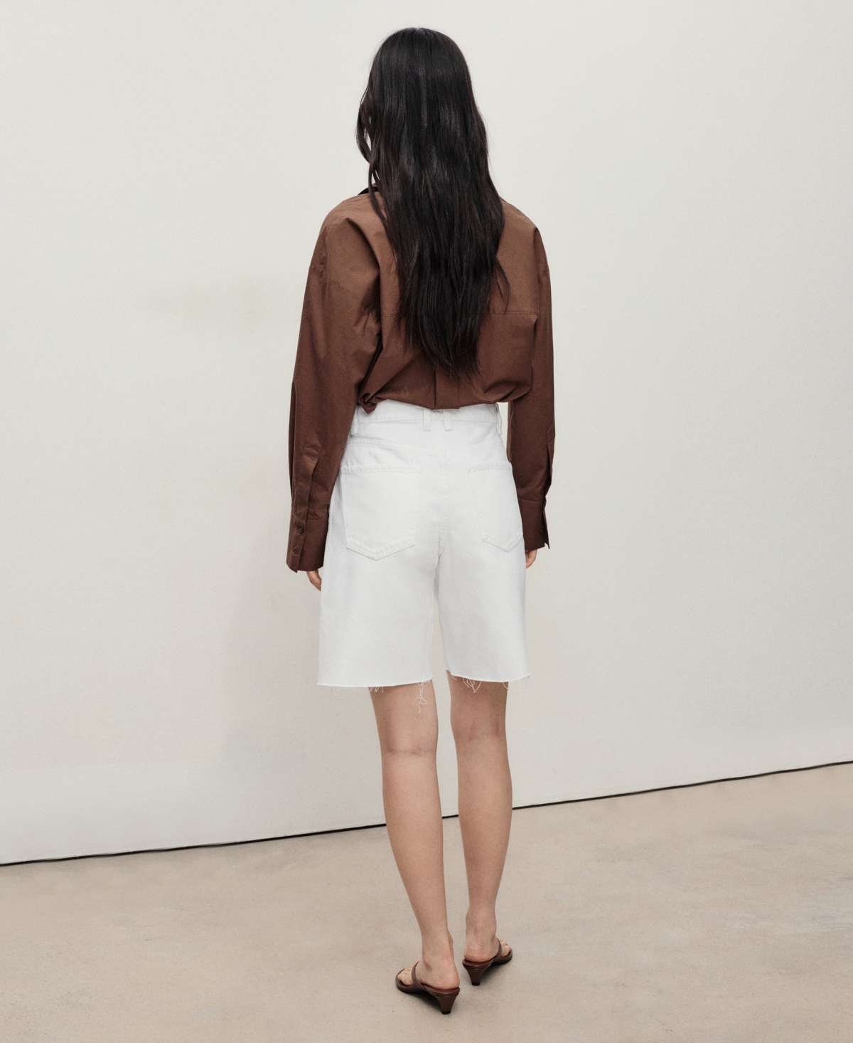 Mango Women's Frayed Hem Denim Shorts In White