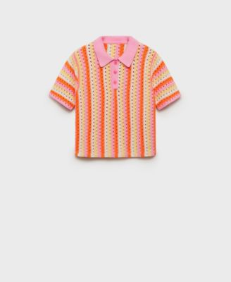 MANGO - Women's Striped Openwork Knit Sweater