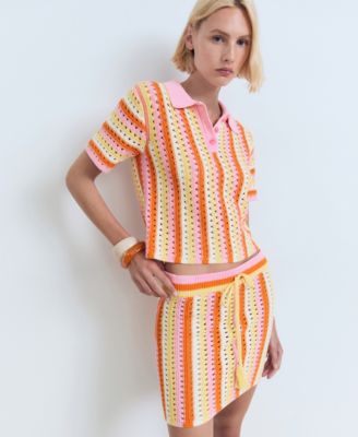 Women's Two-Tone Striped Crochet Skirt