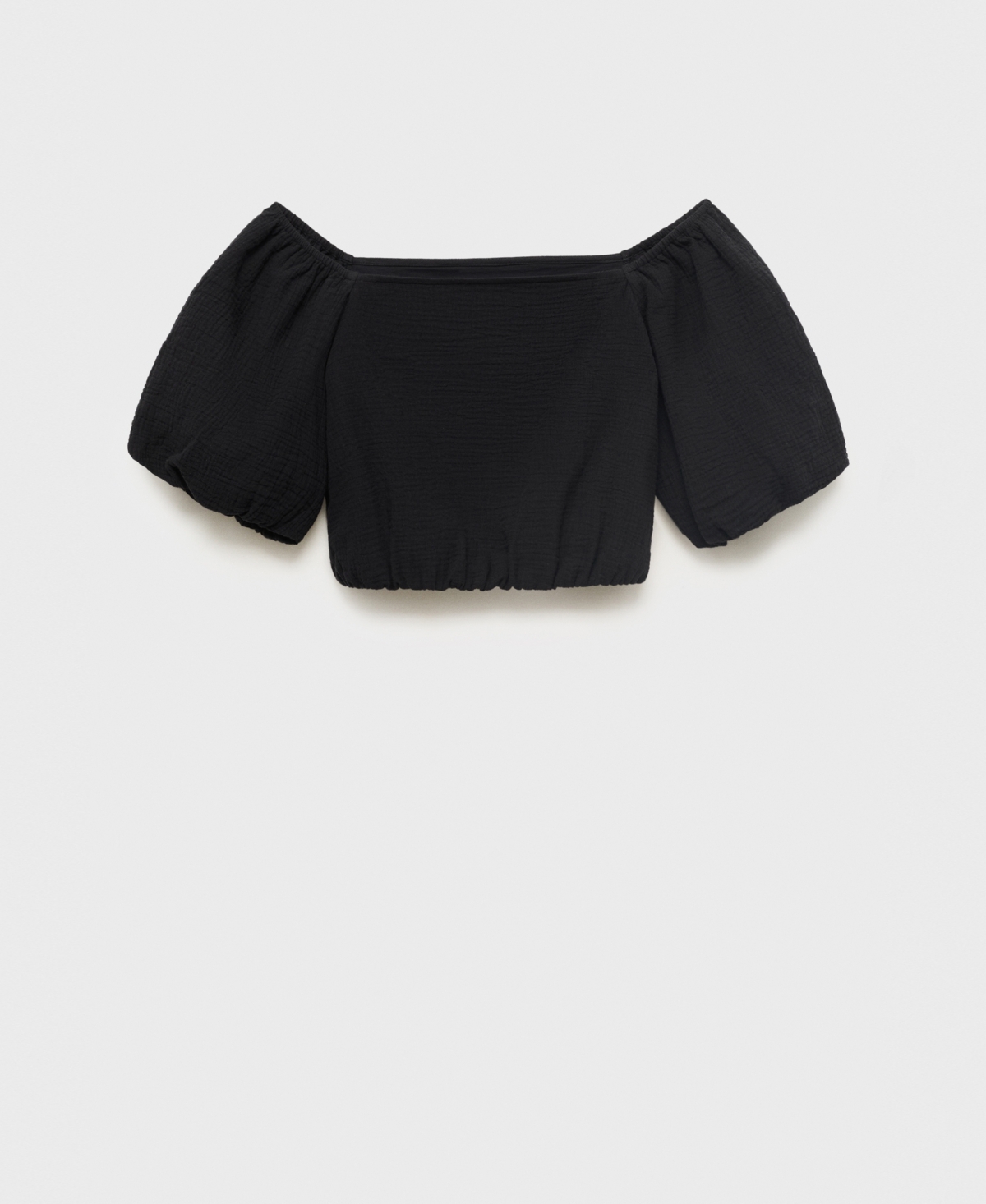 Mango Puffed Off The Shoulder Crop Top In Black
