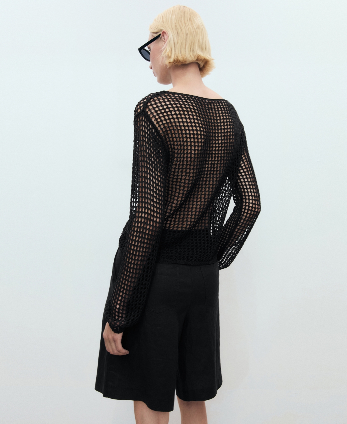Mango Floral Embroidered Open Stitch Sweater In Black