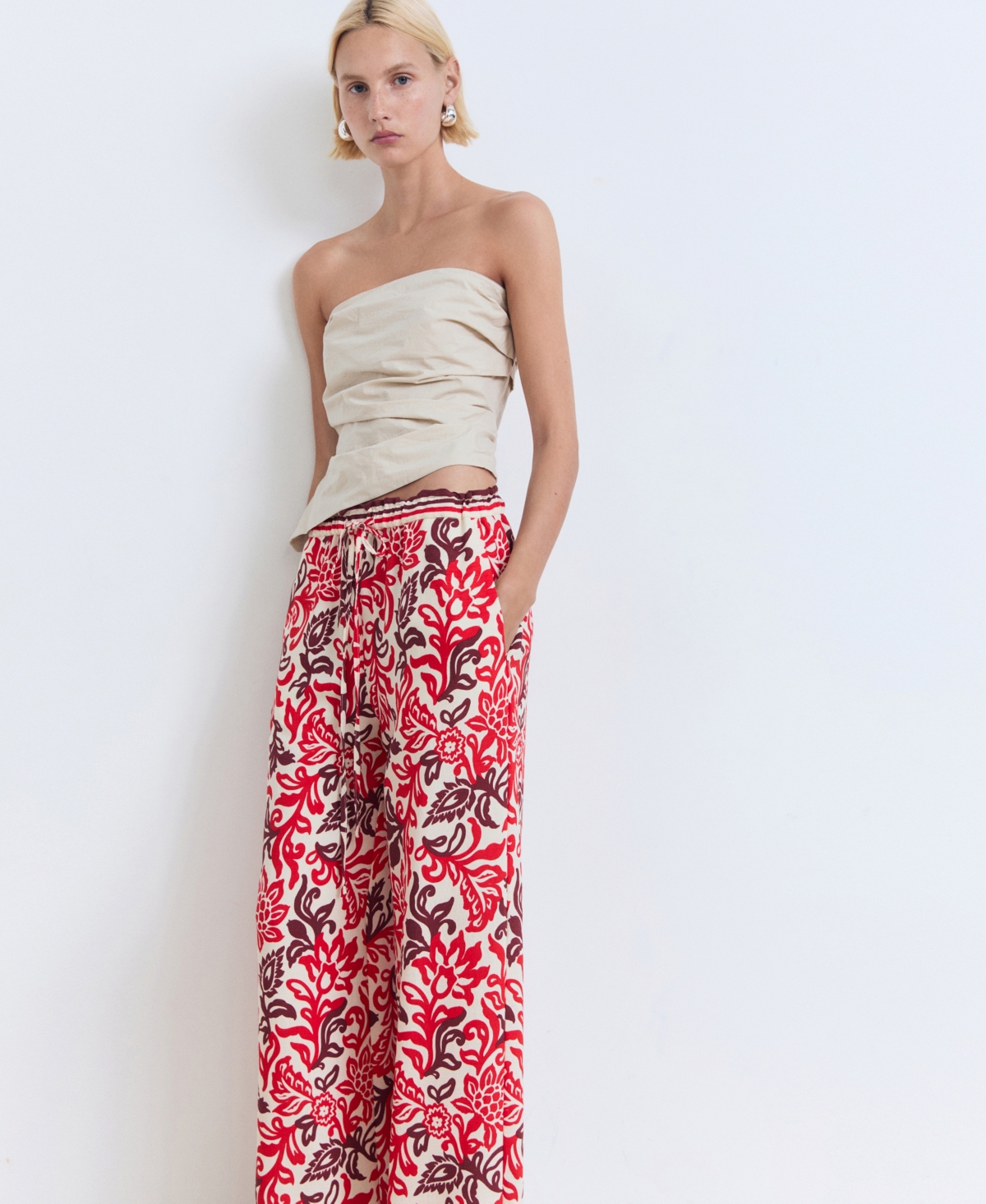 Mango Flowy Printed Trousers In Pink