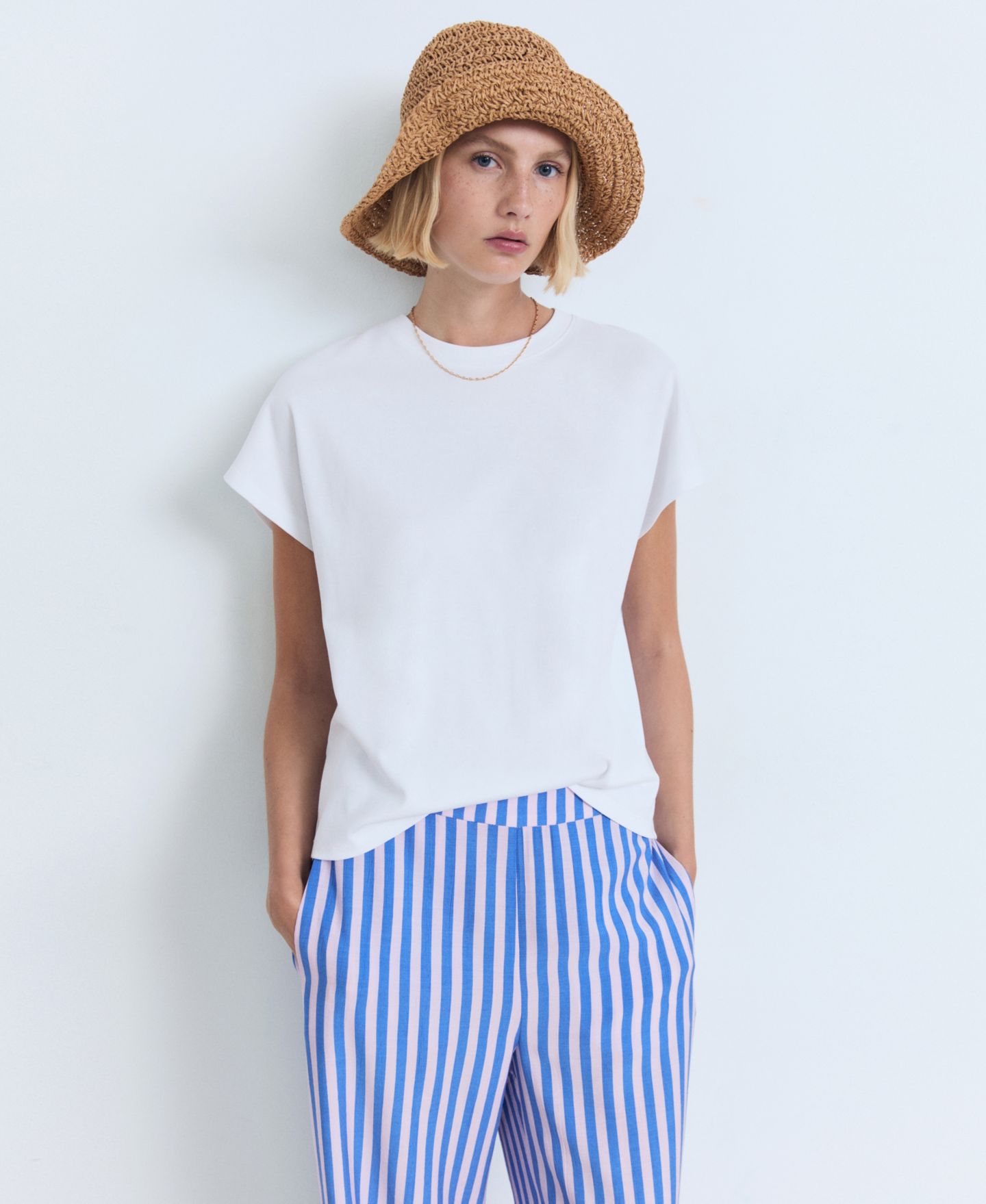 Женские брюки Mango Stripe-Print Straight, цвет: Синий — фото 3