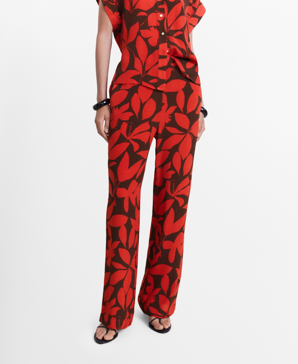 Mango Flowy Print Straight Leg Pants In Multi