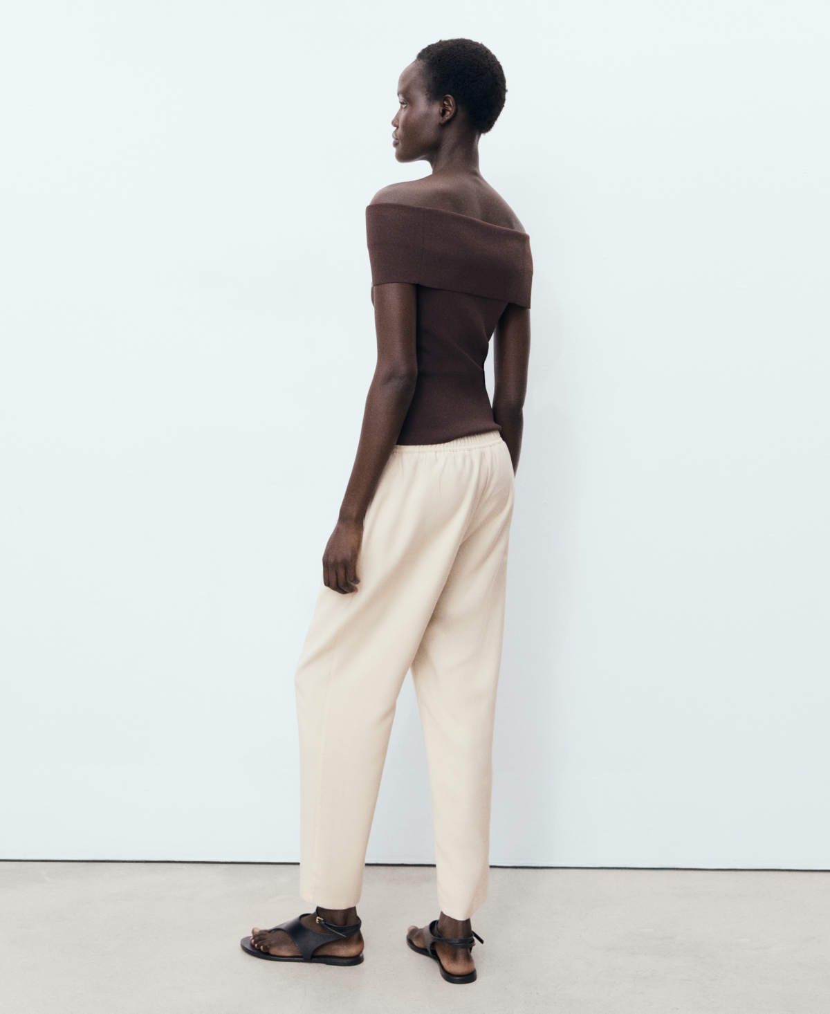 Mango Flowy Drawstring Pants In Sand