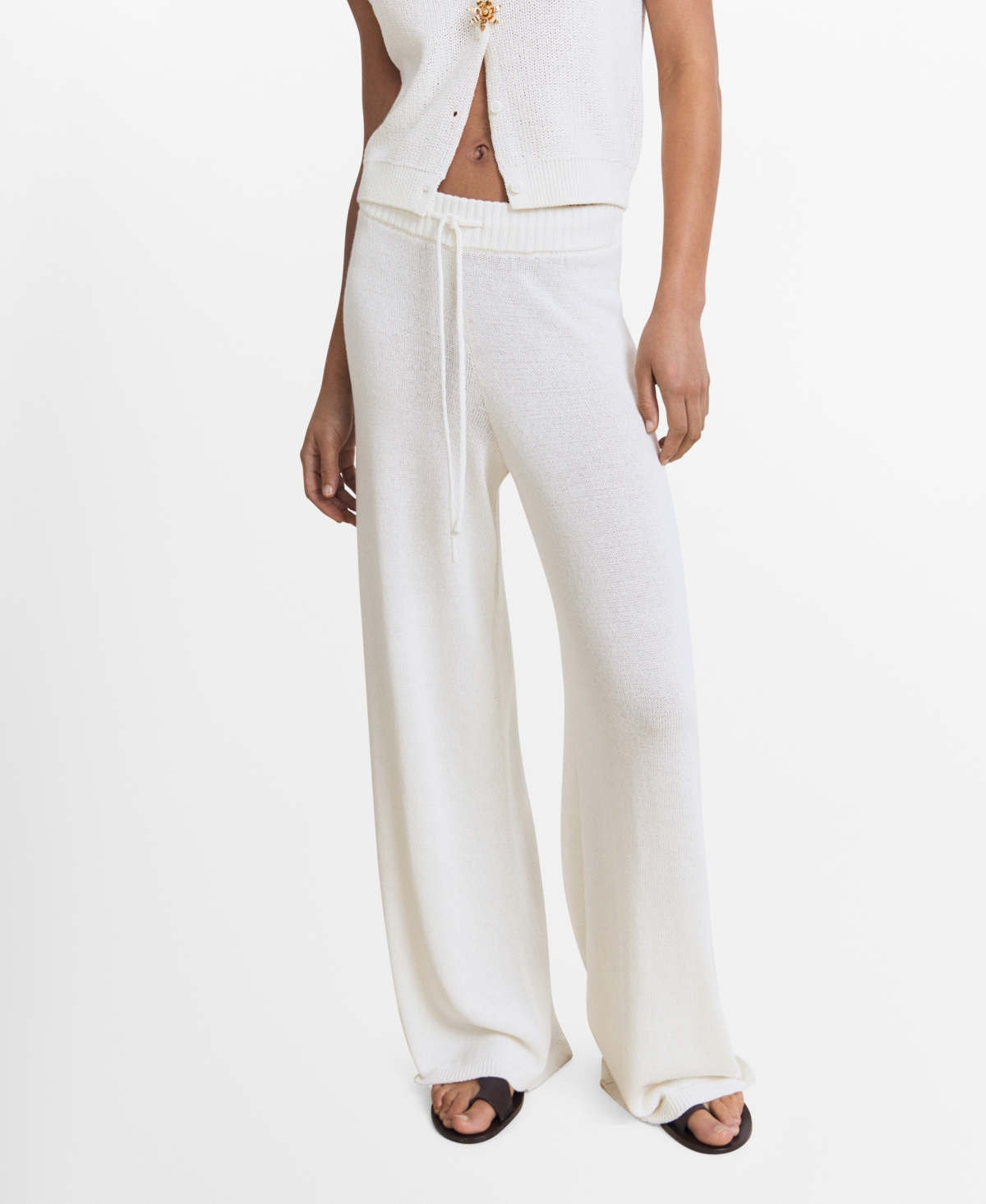 Mango Women's Straight Knitted Pants In White
