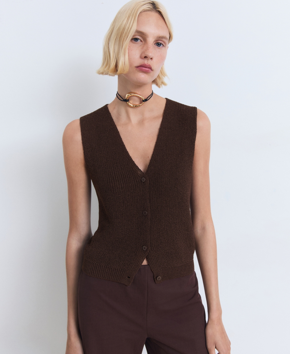Mango Lightweight Knit Tank Top In Brown