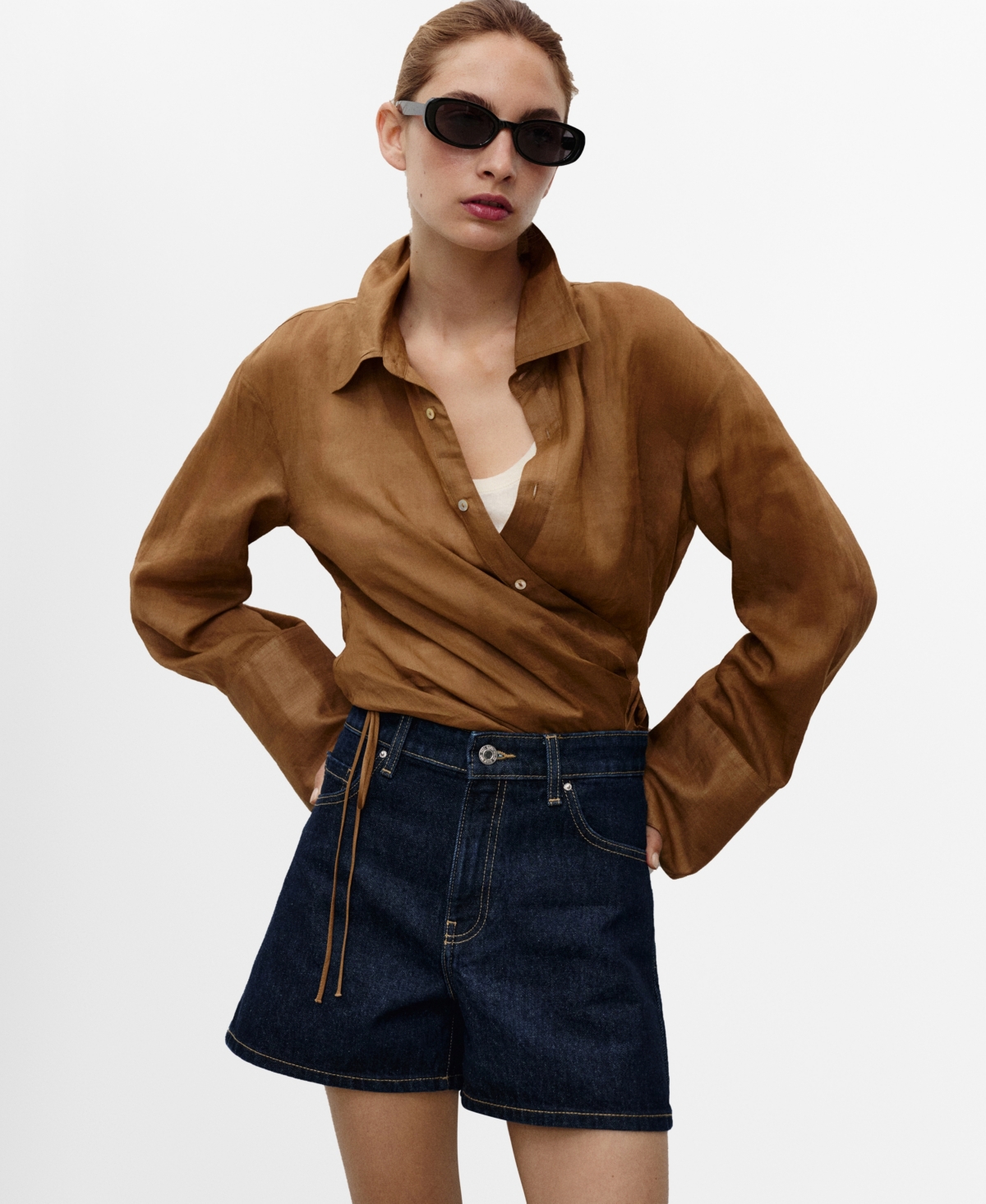 Mango High-waisted Straight-fit Denim Shorts Open Blue In Blue