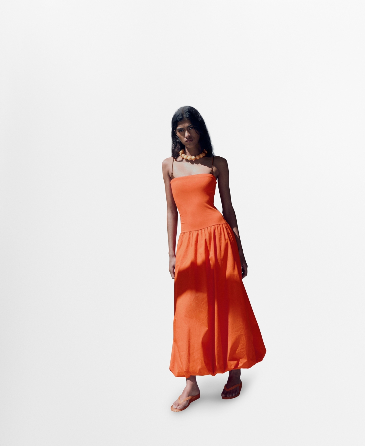 Mango Luigi Mixed Media Strapless Bubble Hem Dress In Orange