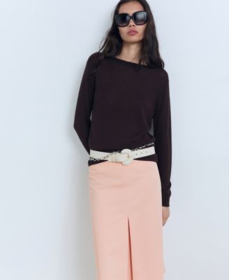 Women's Pleat Detail Cotton Midi Skirt