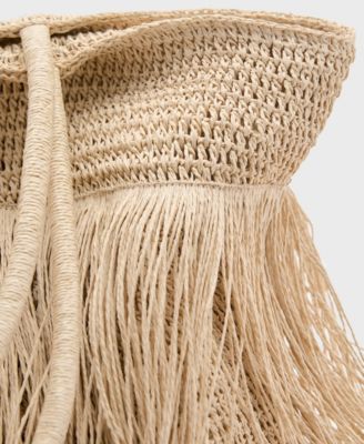 Women's Fringes Detail Natural Fiber Shoulder Bag