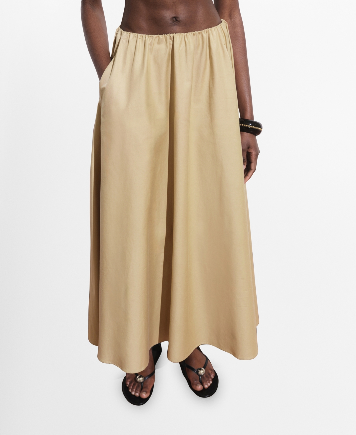 Women's Long Flared Skirt - Beige