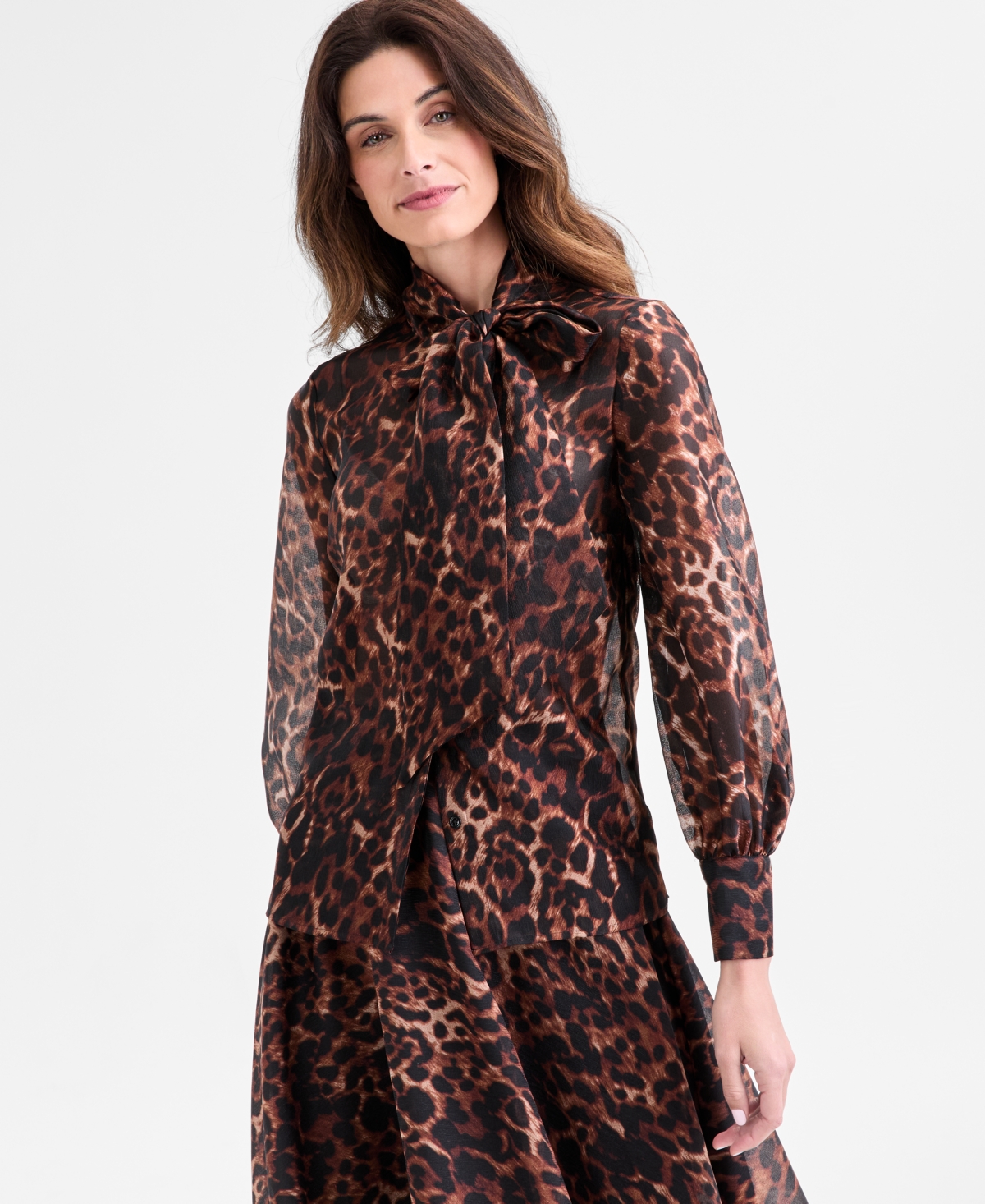 Anne Klein Women's Long-sleeve Mock-neck Blouse In Multi