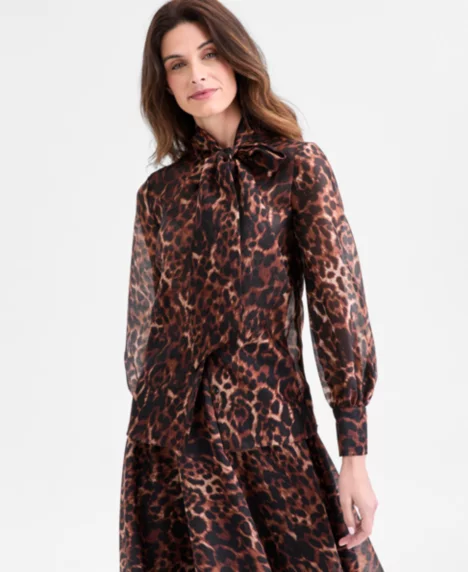 Petite Printed Mock-Neck Raglan-Sleeve Blouse - Deep Mahogany Multi