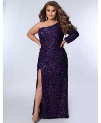 Women's One-Shoulder Long Sleeve Sequin Gown