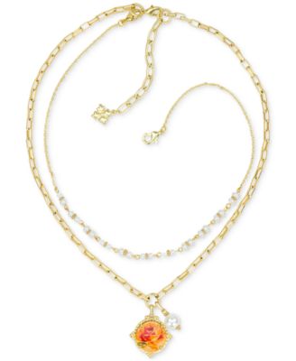 Beaded Gold-Tone Double Strand Necklace, 18" + 3" extender