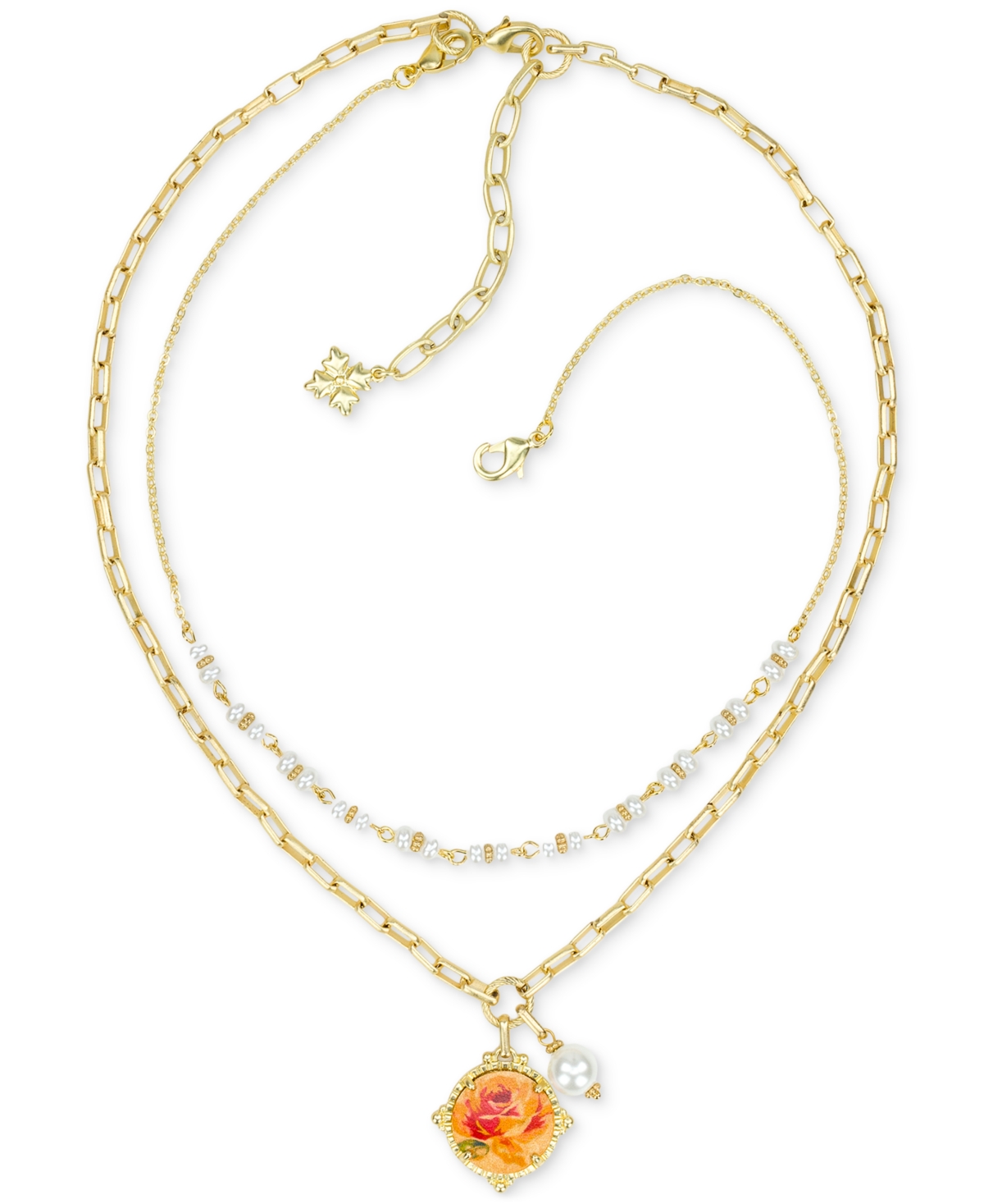 Patricia Nash Beaded Gold-tone Double Strand Necklace, 18" + 3" Extender In Gray