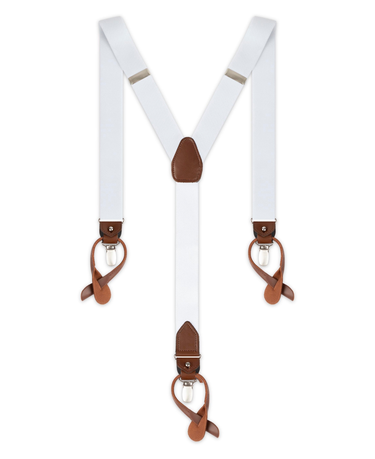 Men's Solid Clip End and Button End Convertible Suspender - White