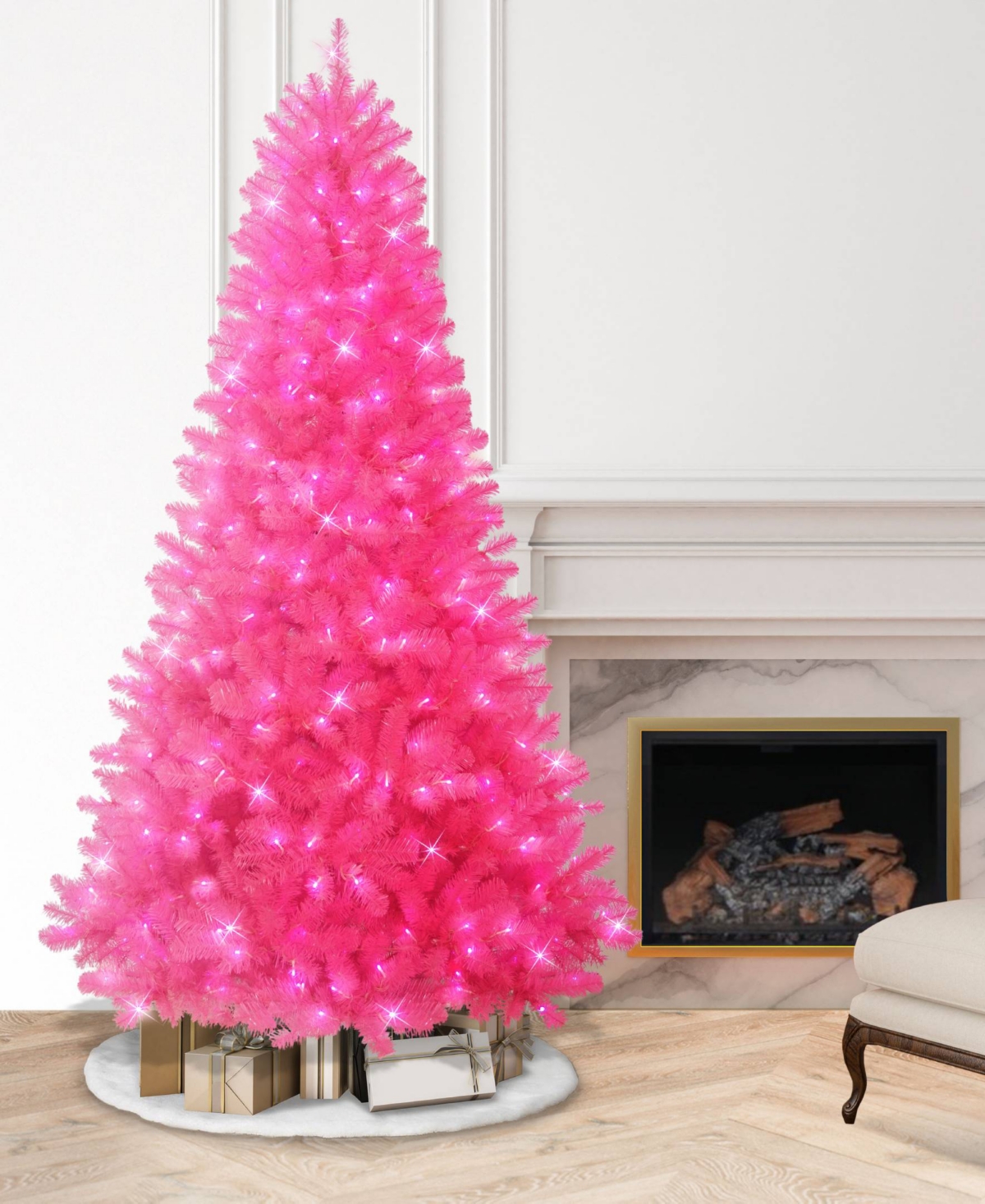 Puleo 7.5 Ft. Pre-lit Mixed Hardneedle Artificial Christmas Tree In Pink