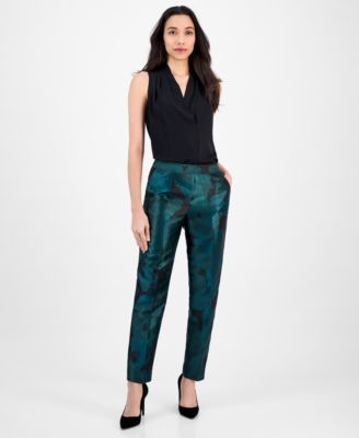 Anne Klein - Women's Jacquard Mid-Rise Side-Zip Ankle Pants