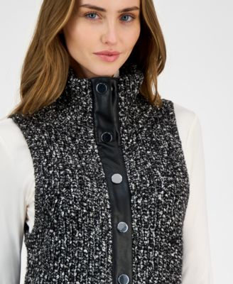 Women's Marled Faux-Leather-Trim Sweater Vest