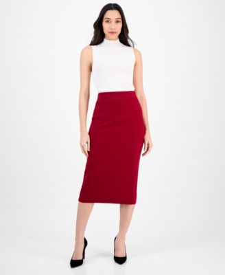 Anne Klein - Women's Pull-On Cable-Stitch Midi Skirt