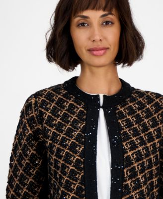 Women's Diagonal Check Kissing-Front Cardigan