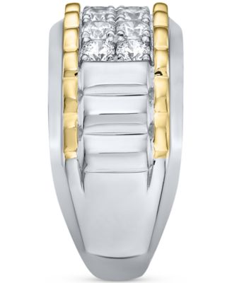Men's Diamond Two Row Ridge Texture Band (1 ct. t.w.) in 10k Two-Tone Gold