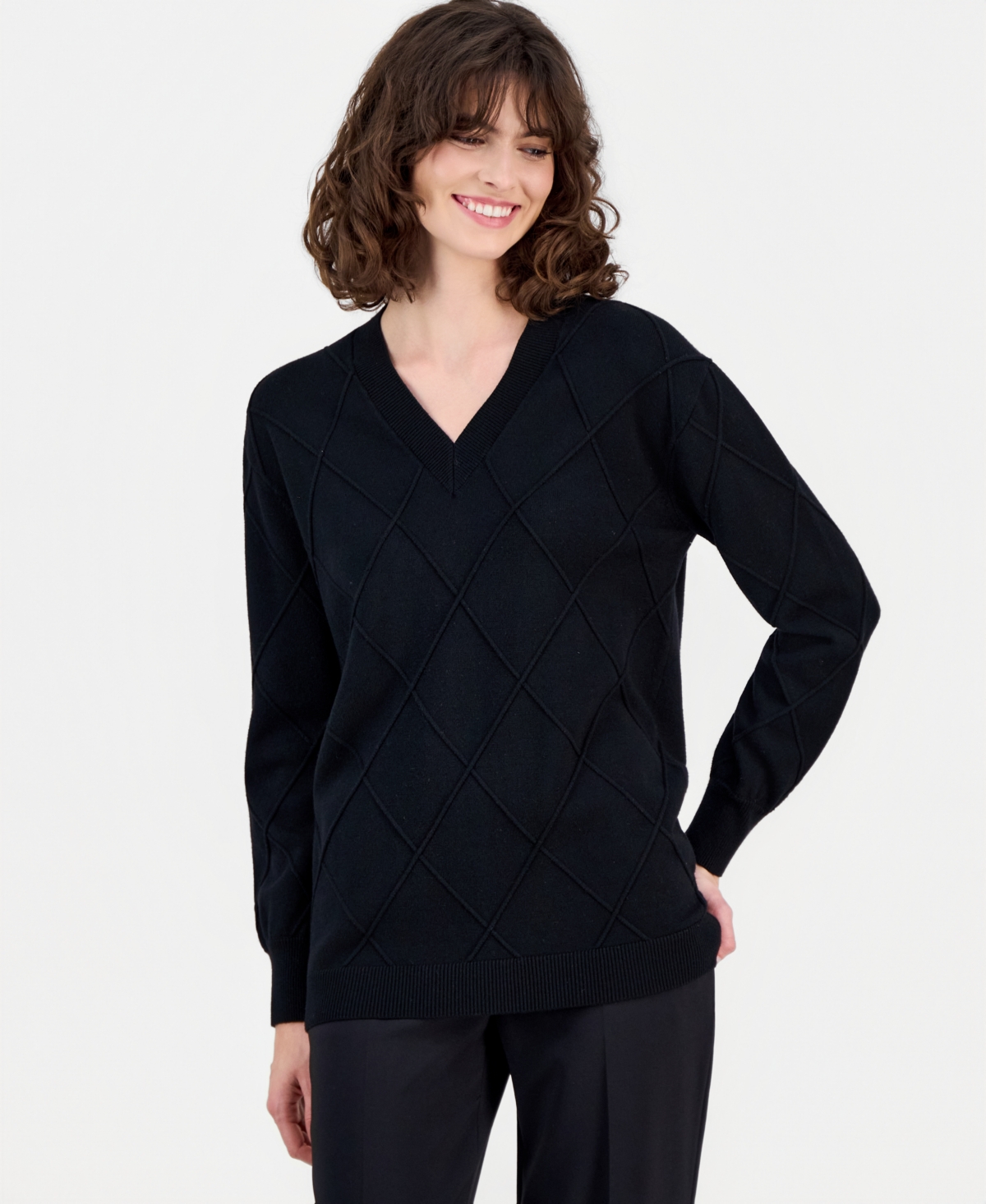 Anne Klein Women's Diamond Knit V-Neck Sweater