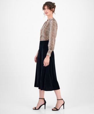 Petite Velvet Flared Midi Skirt