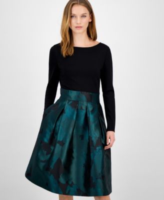 Women's Serenity Jacquard Mixed-Media Boat-Neck Dress