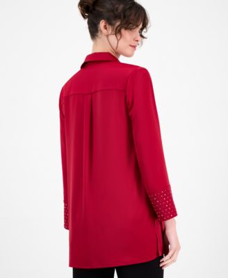 Women's Satin-Collar Studded-Cuff Top