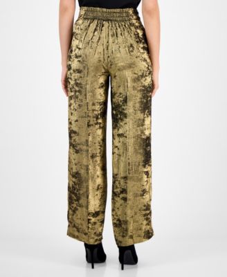 Petite Metallic Crepe Wide-Leg Pull-On Pants