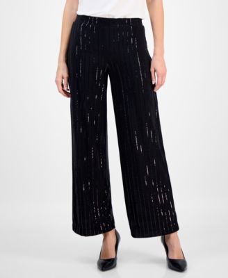 Women's Shine Metallic-Stripe Wide-Leg Pants
