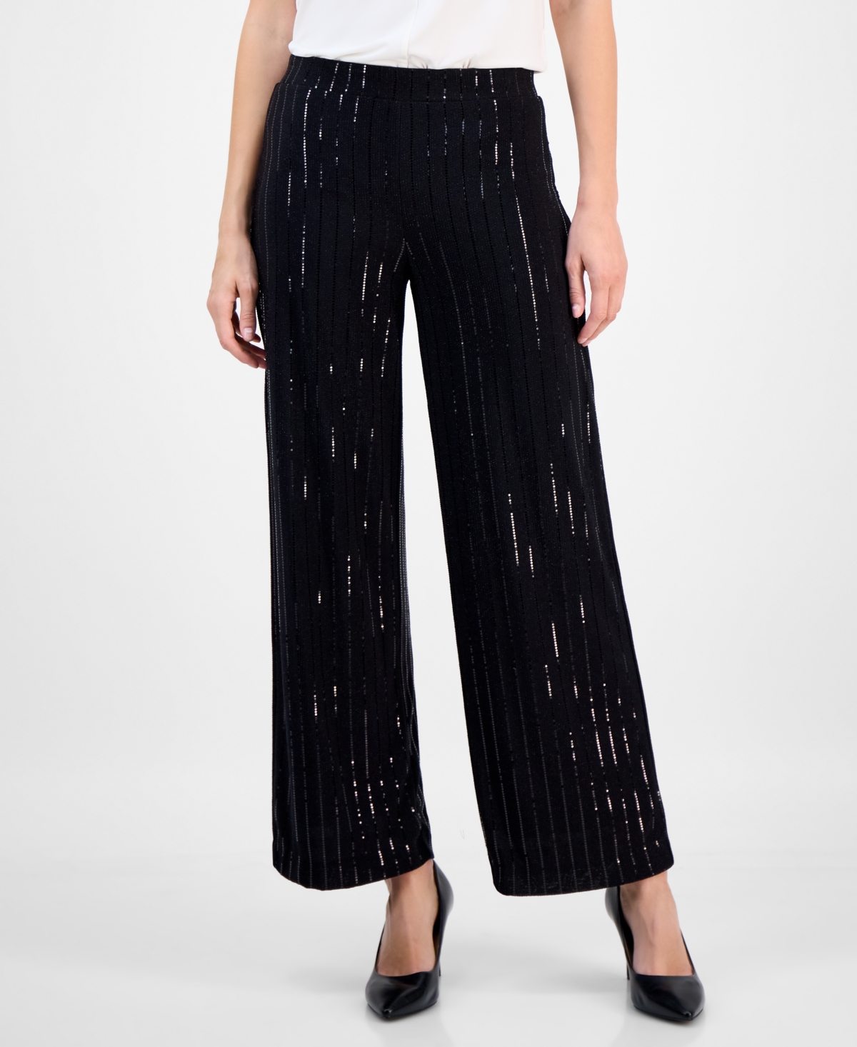 Anne Klein Pinstripe Pant In Black