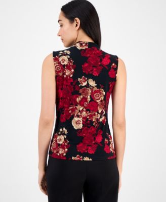 Petite Sleeveless Shirred Surplice Top