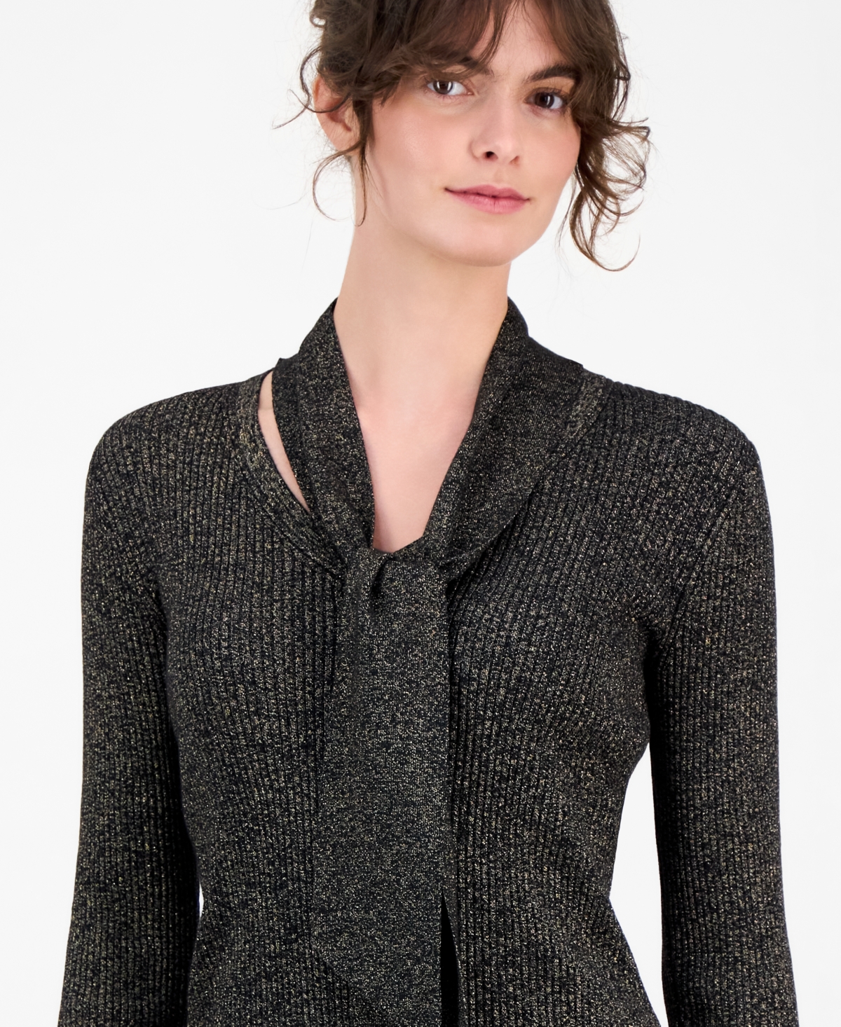 Anne Klein Women's Ribbed Scarf Sweater In Gray
