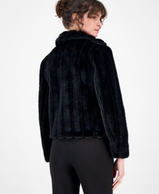 Petite Faux-Fur Cropped Notch-Collar Jacket