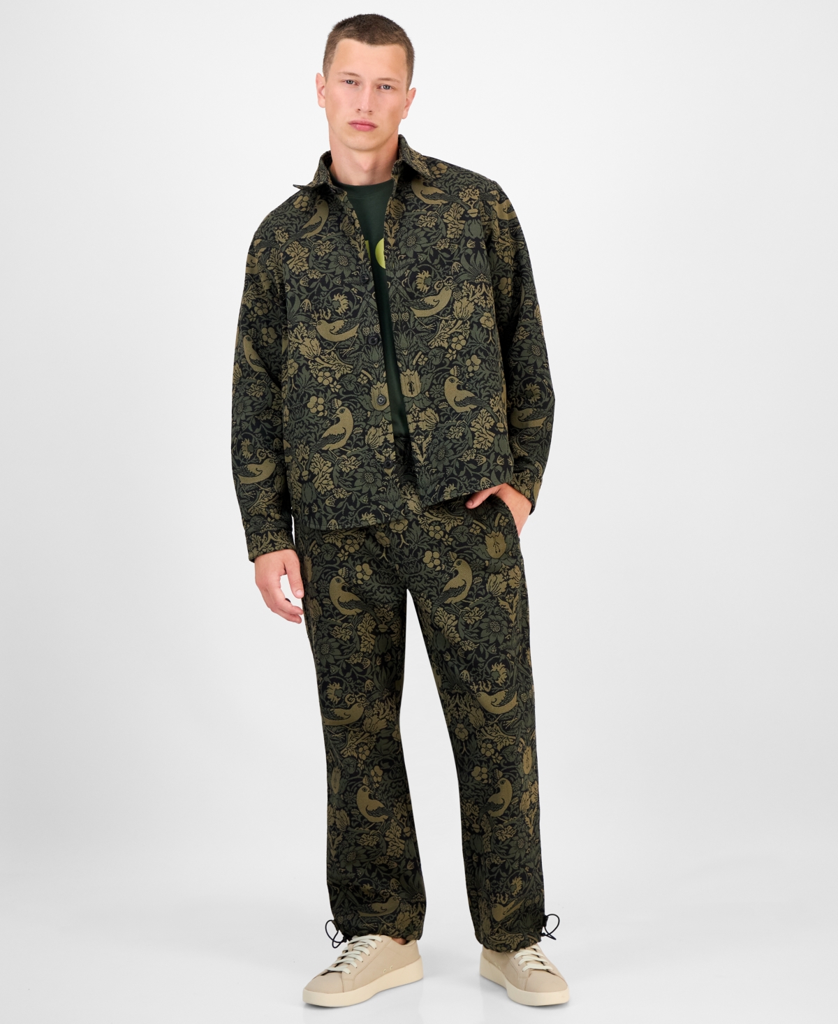 Hugo Boss Men's Erato Oversized Tapestry Button Front Shirt Jacket In Green