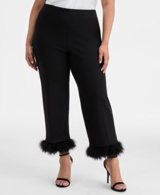 Plus Size Hollywood-Waist Feather-Cuff Pants