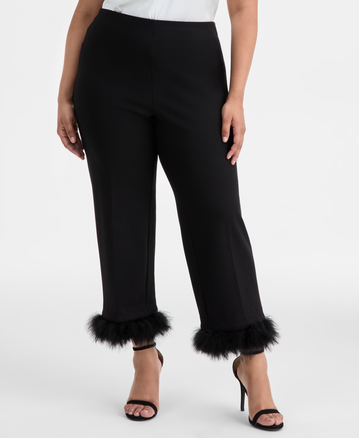 Anne Klein Plus Size Hollywood-waist Feather-cuff Pants In Black