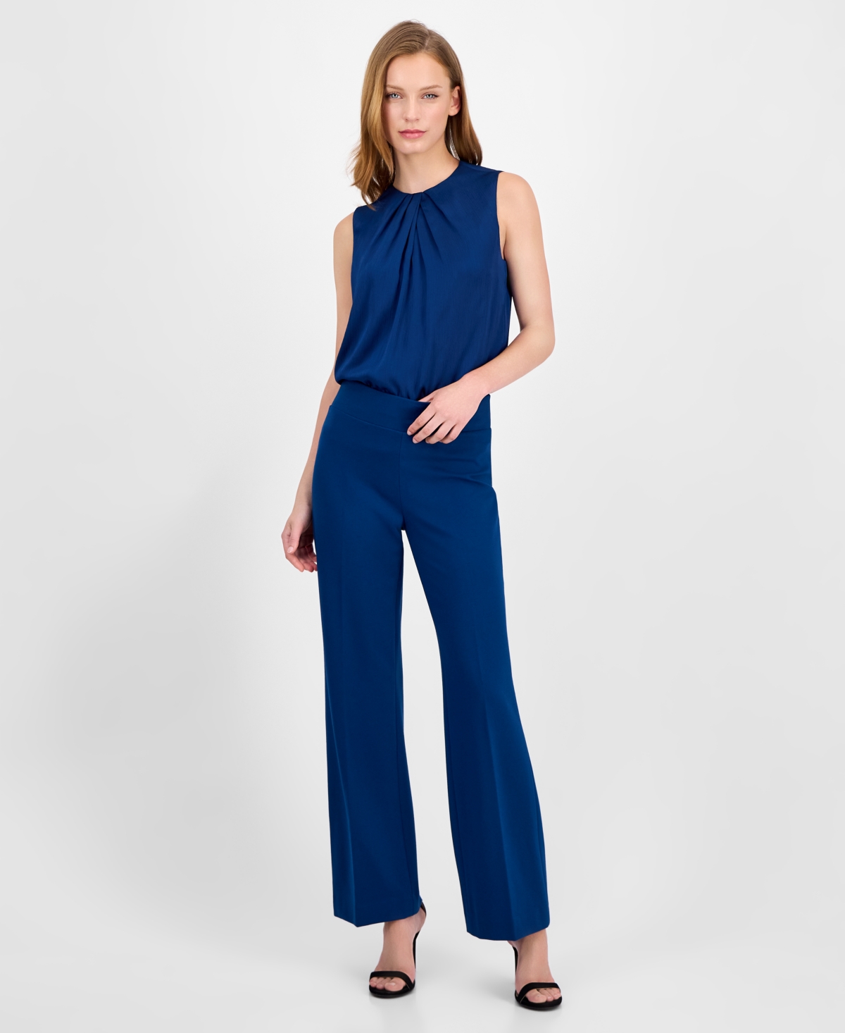Anne Klein Women's Solid Wide-leg Pull-on Compression Pants In Blue