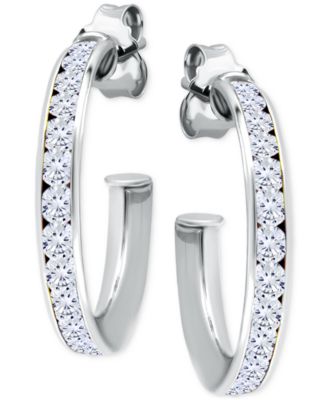 Cubic Zirconia Channel Set Small Hoop Earrings in Sterling Silver, 0.79", Macy's Exclusive