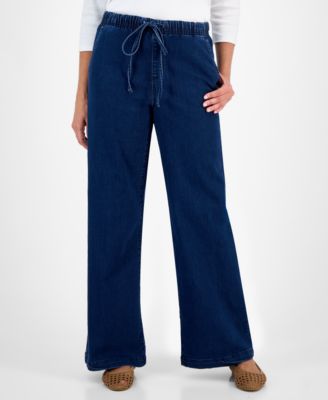 Petite High-Rise Pull-On Wide-Leg  Jeans, Exclusively at Macy's