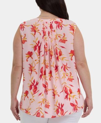 Plus Size Sleeveless Pintuck Split Neck Top